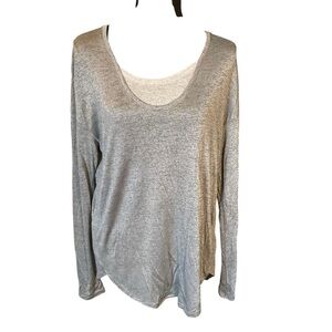 Vince Silver Long Sleeve Scoop Neck Relaxed Blouse